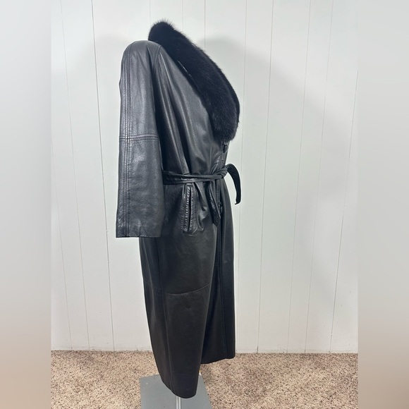 VTG Katie Full Length Womens Sz M Soft Leather Coat With Fox Lined Collar Belted - Picture 11 of 16